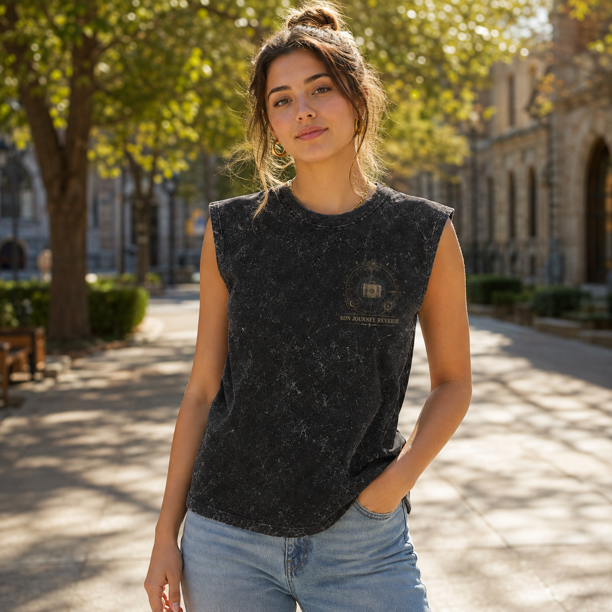 Washed black tank top with Frieren Eon Journey graphic – photo 4