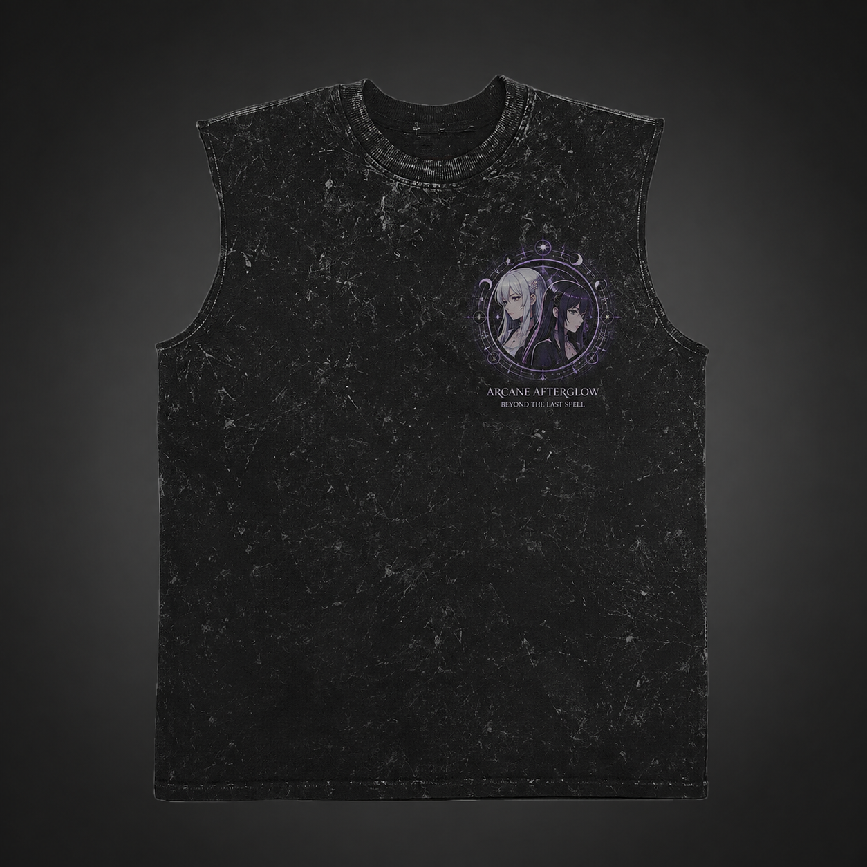 Washed black tank top with Frieren, Fern Arcane Afterglow graphic – photo 2