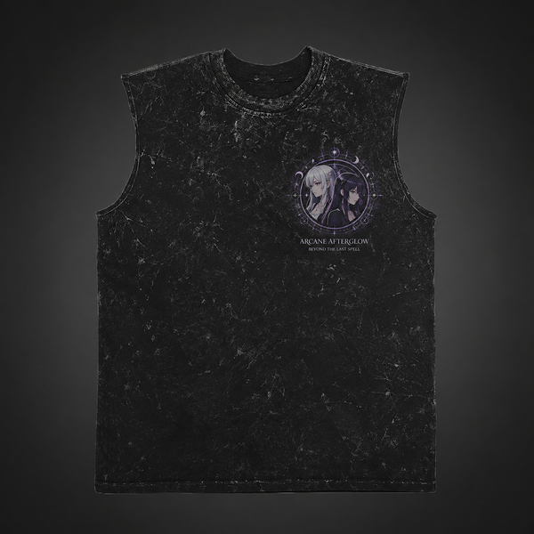 Washed black tank top with Frieren, Fern Arcane Afterglow graphic – photo 2