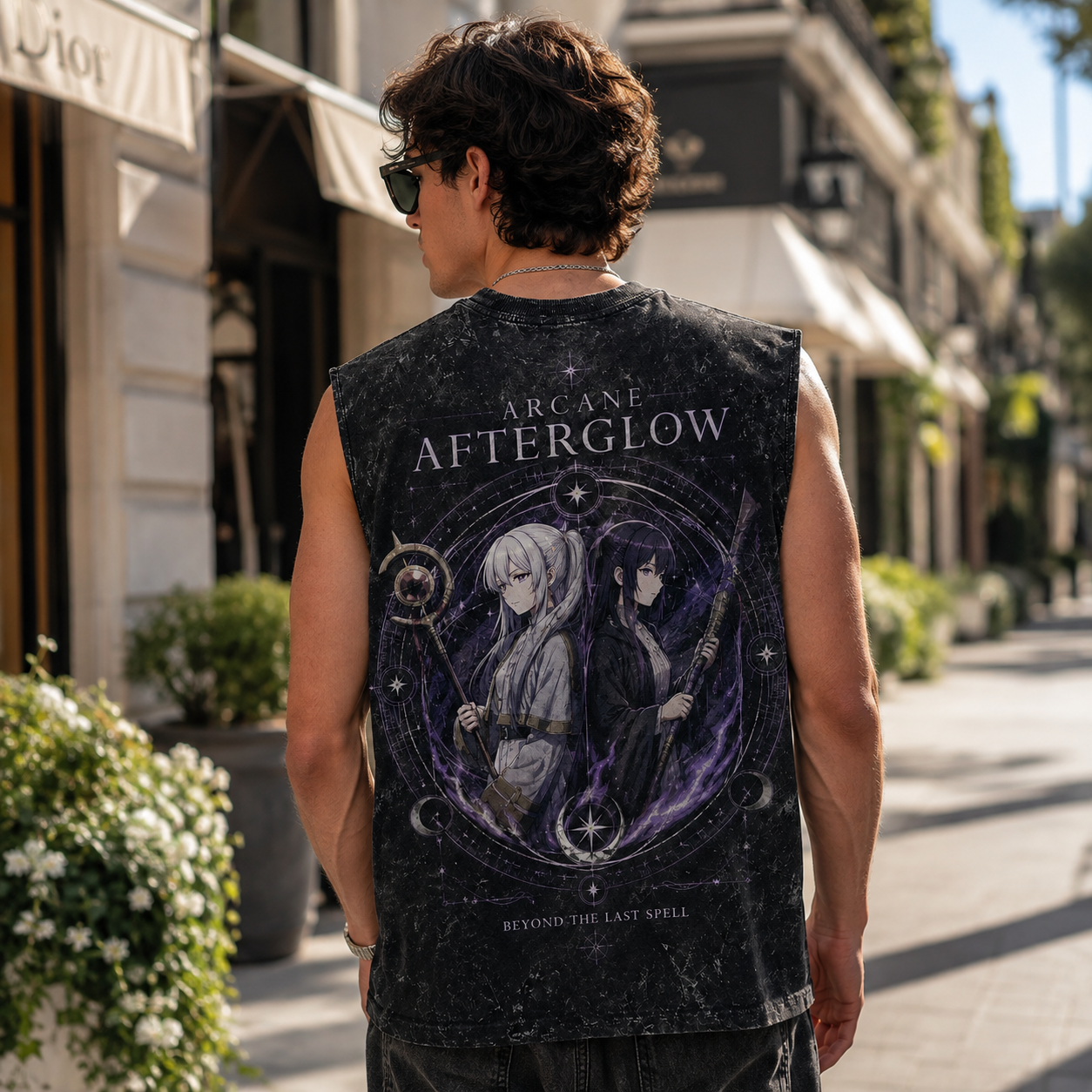 Washed black tank top with Frieren, Fern Arcane Afterglow graphic – photo 3