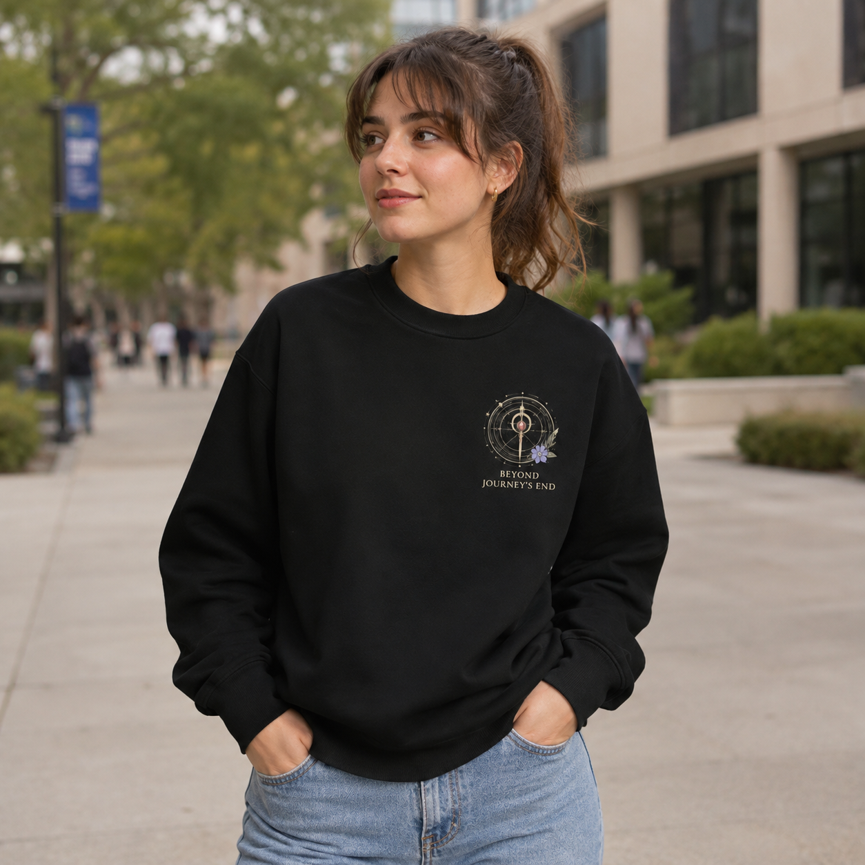 Black sweatshirt with Frieren, Fern, Stark Ageless Journey graphic – photo 4