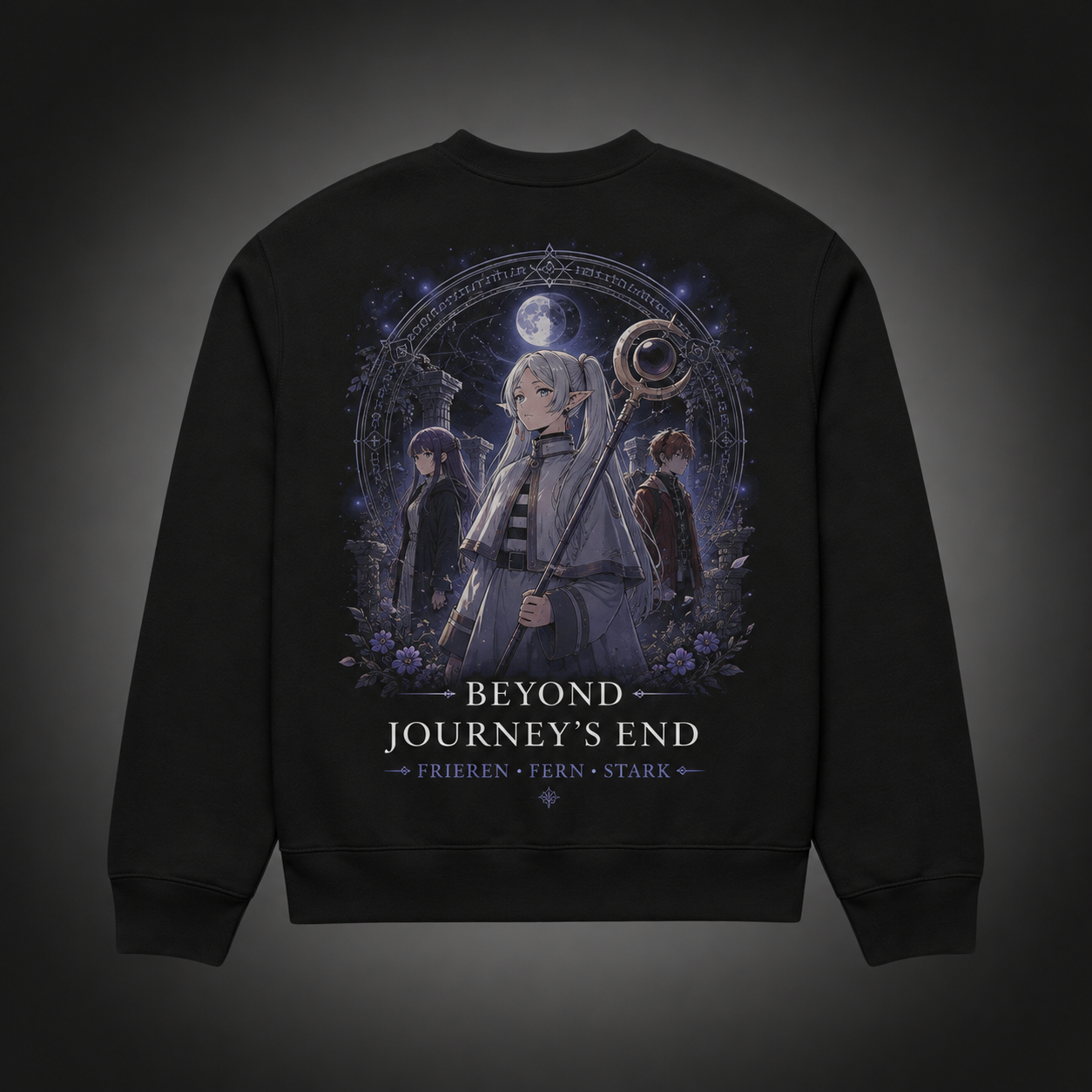 Black sweatshirt with Frieren, Fern, Stark Beyond Journey's End graphic – photo 1