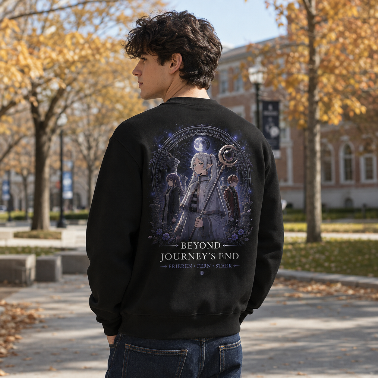 Black sweatshirt with Frieren, Fern, Stark Beyond Journey's End graphic – photo 3