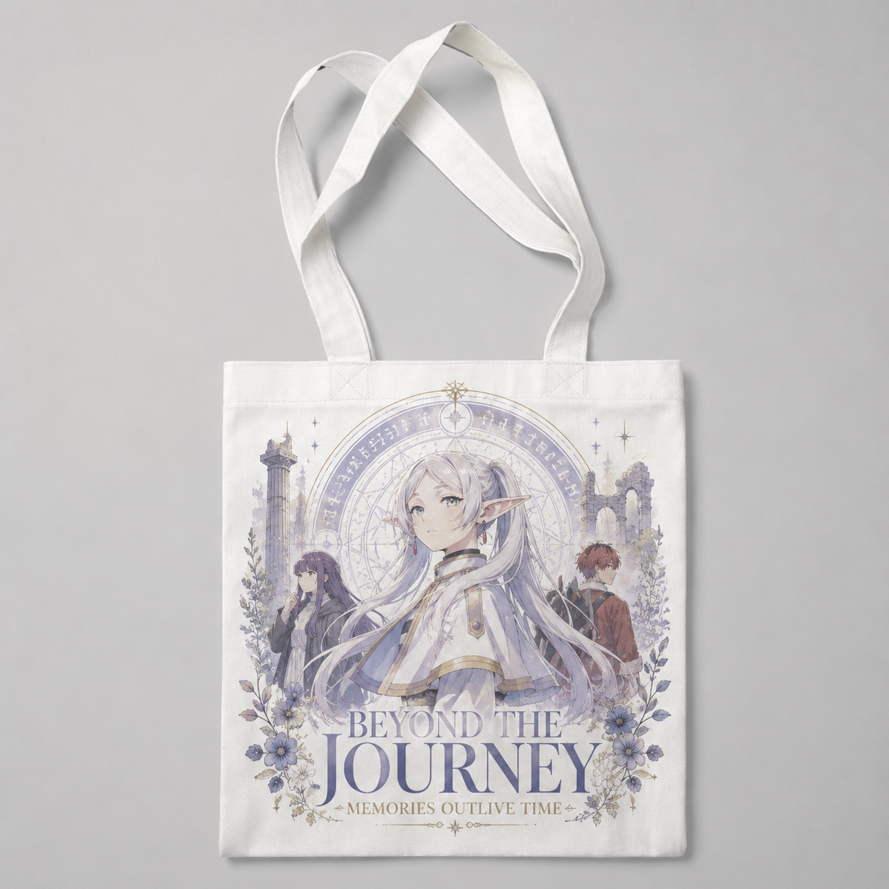 Natural tote bag with Frieren, Fern, Stark Beyond The Journey graphic – photo 1