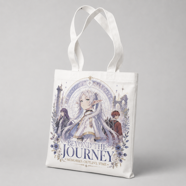 Natural tote bag with Frieren, Fern, Stark Beyond The Journey graphic – photo 2