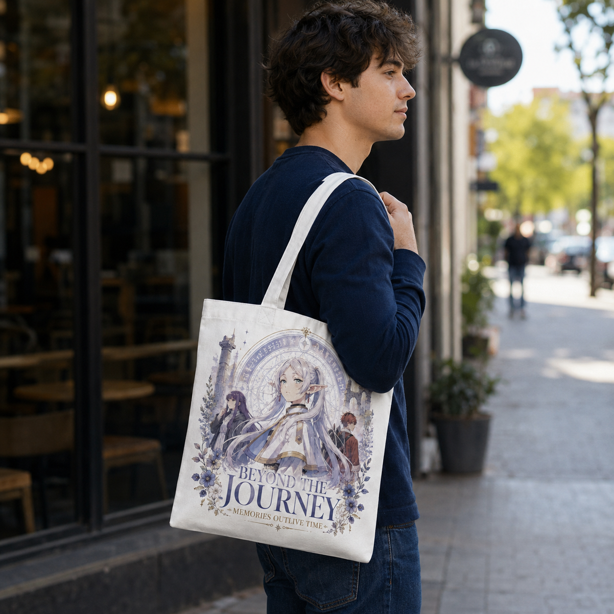 Natural tote bag with Frieren, Fern, Stark Beyond The Journey graphic – photo 4