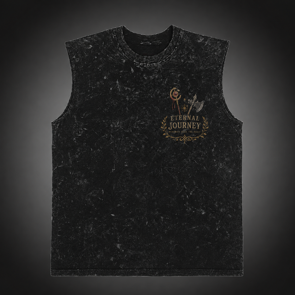 Washed black tank top with Frieren, Fern, Stark Eternal Journey Crew graphic – photo 2