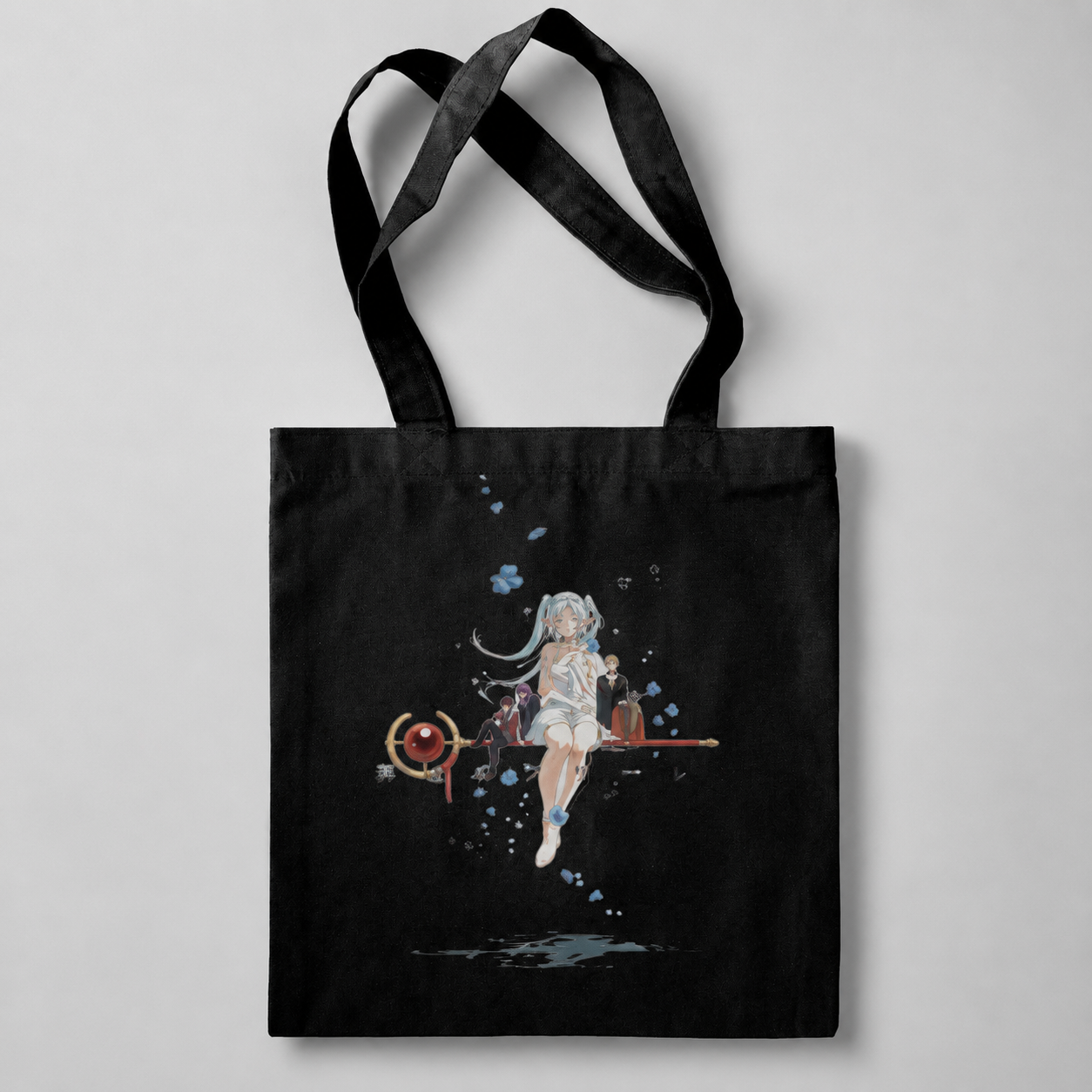 Black tote bag with Frieren, Fern, Stark Floating Reverie graphic – photo 1
