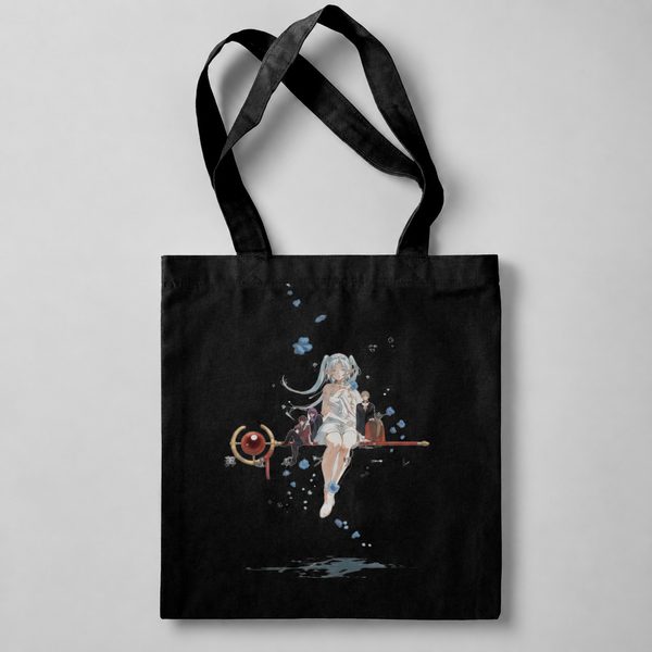 Black tote bag with Frieren, Fern, Stark Floating Reverie graphic – photo 1