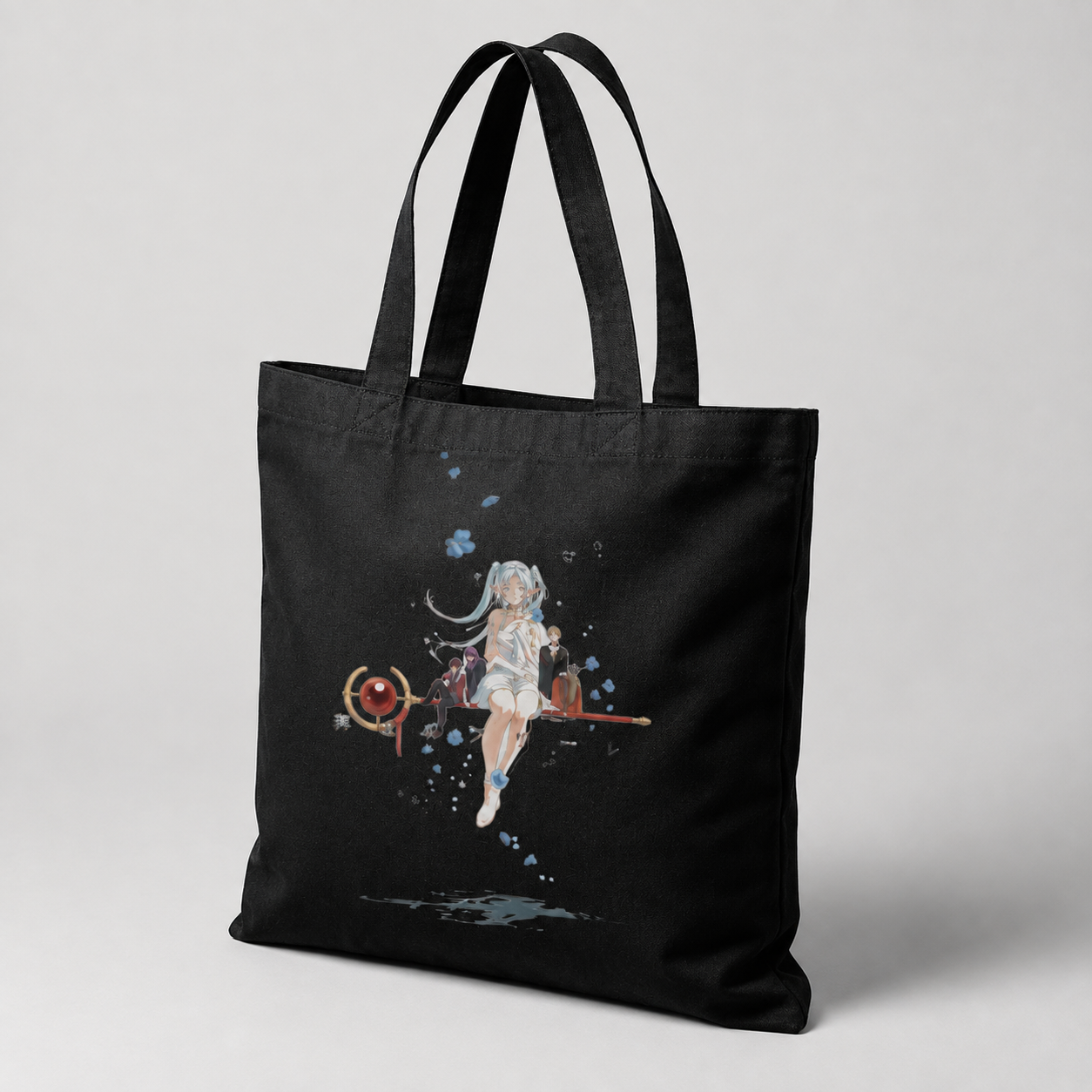 Black tote bag with Frieren, Fern, Stark Floating Reverie graphic – photo 2