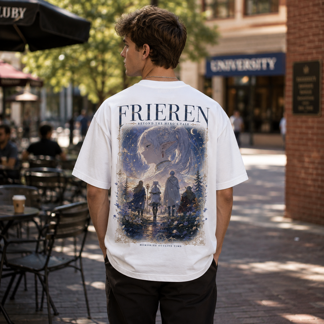 White t-shirt with Frieren, Fern, Stark & Himmel Beyond The Hero's Tale graphic – photo 3