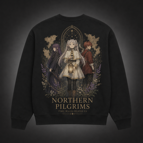Black sweatshirt with Frieren, Fern, Stark Northern Pilgrims graphic – photo 1