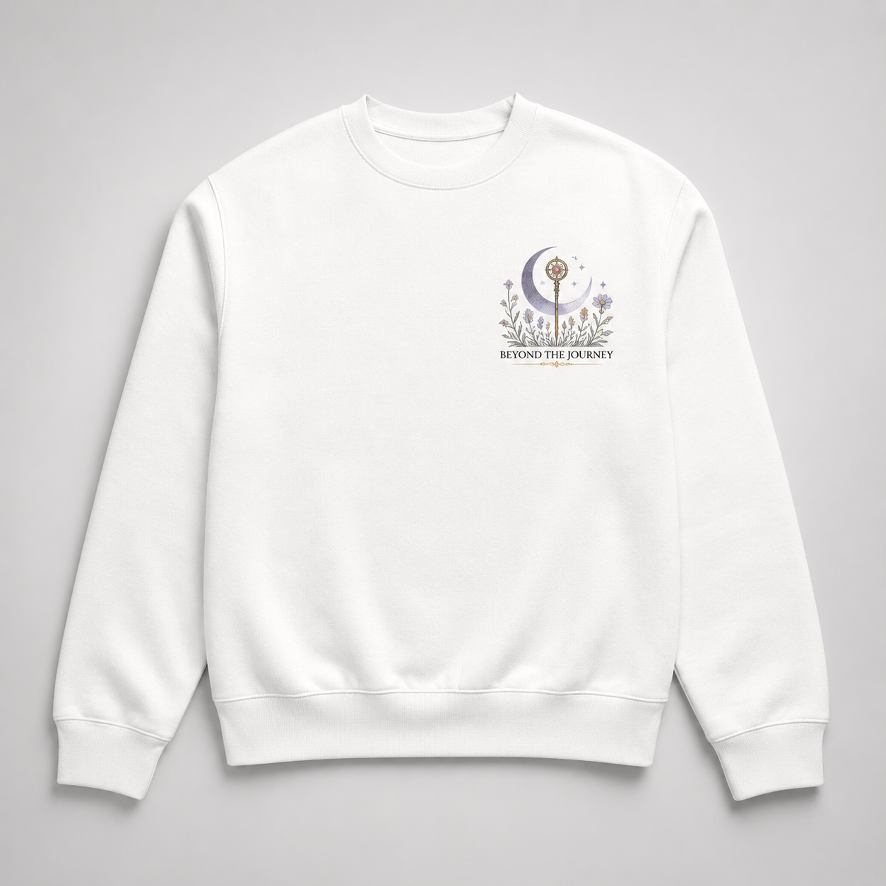 White sweatshirt with Frieren, Fern, Stark Time Leaves Flowers graphic – photo 2