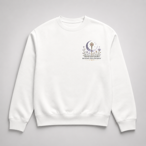 White sweatshirt with Frieren, Fern, Stark Time Leaves Flowers graphic – photo 2