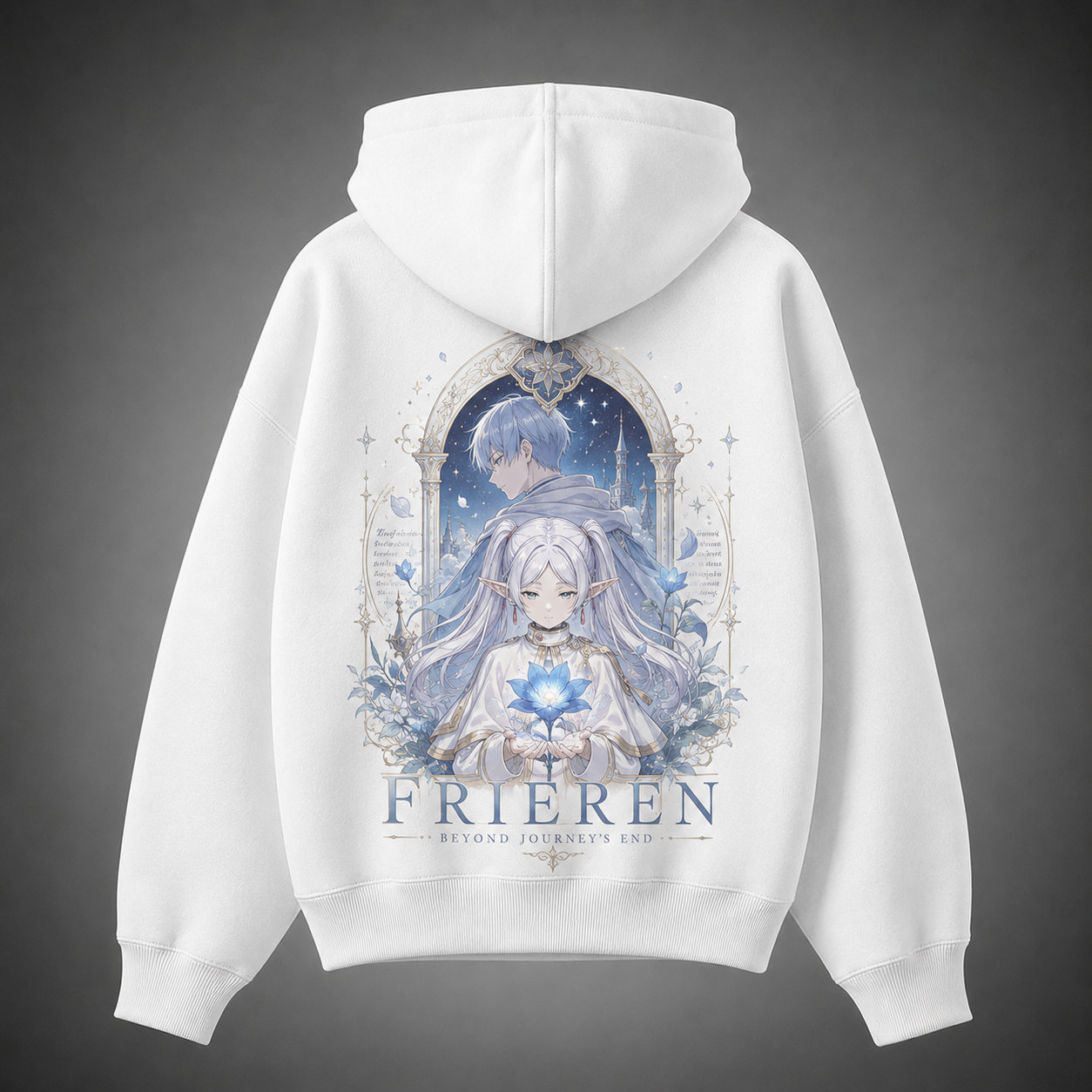 Black hoodie with Frieren, Fern & Stark Traveling Party graphic – photo 1