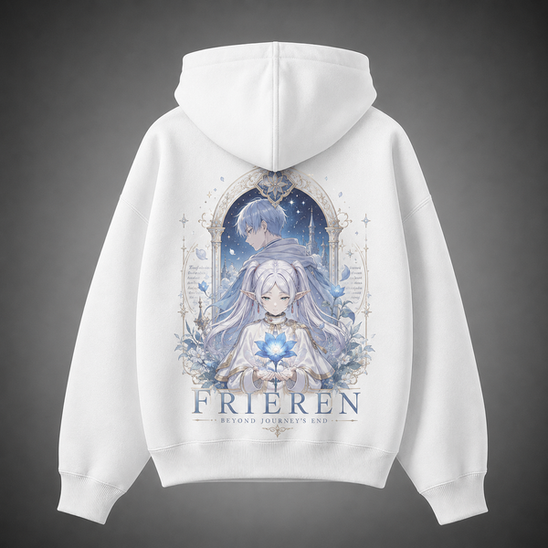 Black hoodie with Frieren, Fern & Stark Traveling Party graphic – photo 1