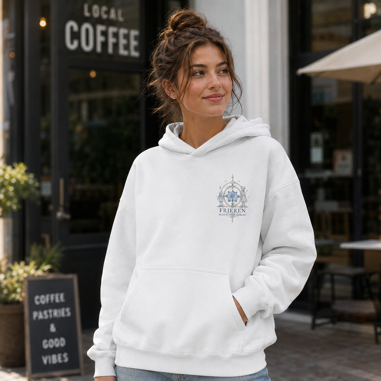 Black hoodie with Frieren, Fern & Stark Traveling Party graphic – photo 4