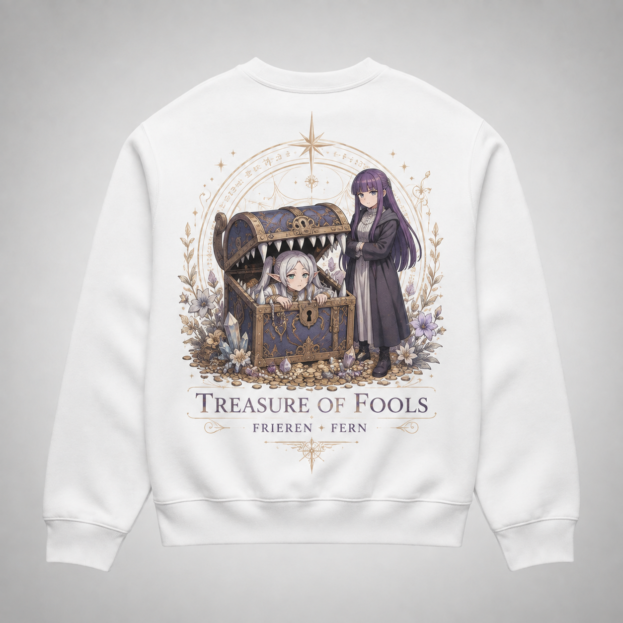 White sweatshirt with Frieren, Fern Treasure Of Fools graphic – photo 1