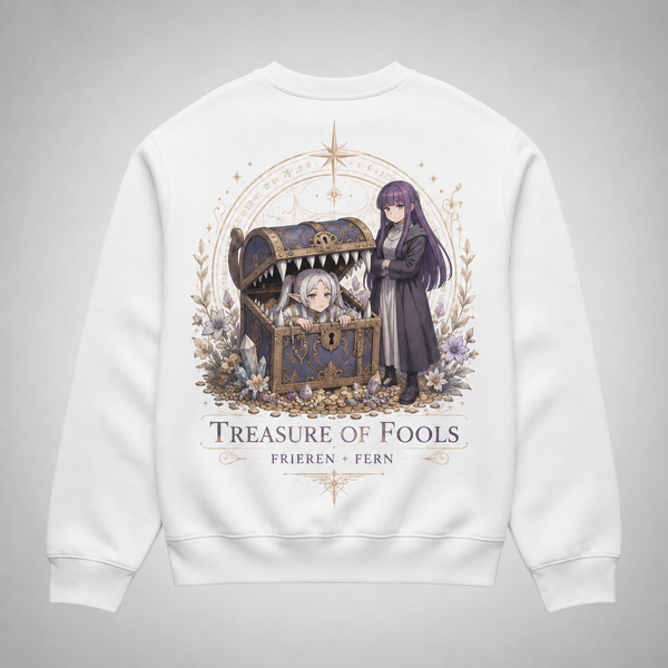 White sweatshirt with Frieren, Fern Treasure Of Fools graphic – photo 1