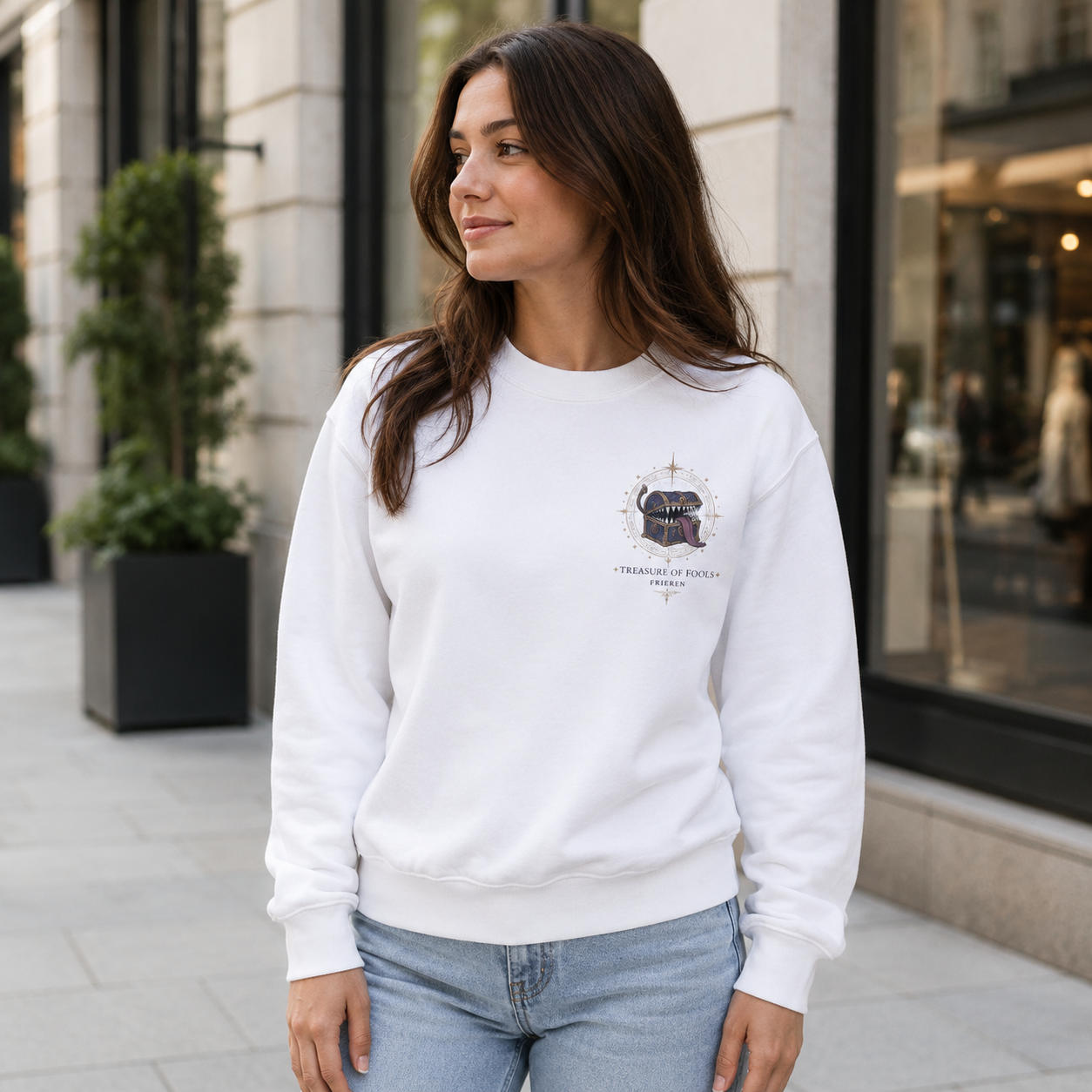 White sweatshirt with Frieren, Fern Treasure Of Fools graphic – photo 4