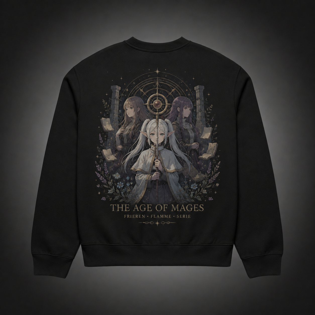 Black sweatshirt with Frieren, Flamme, Serie Age Of Mages graphic – photo 1