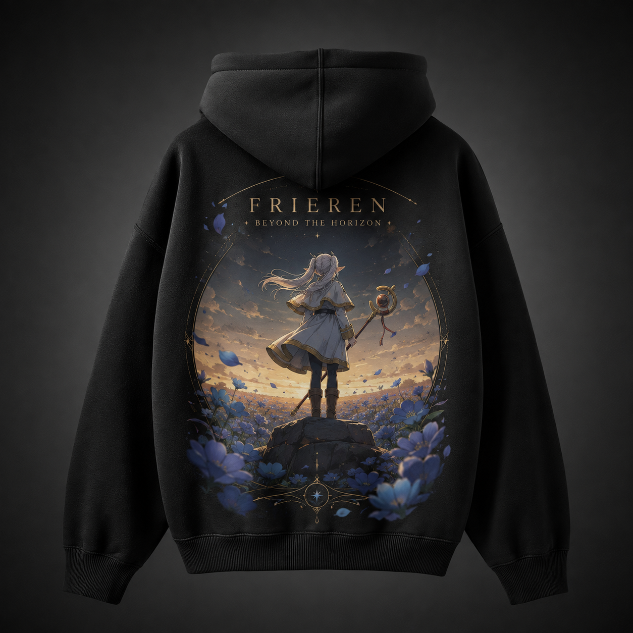 White hoodie with Frieren Golden Tarot graphic – photo 1