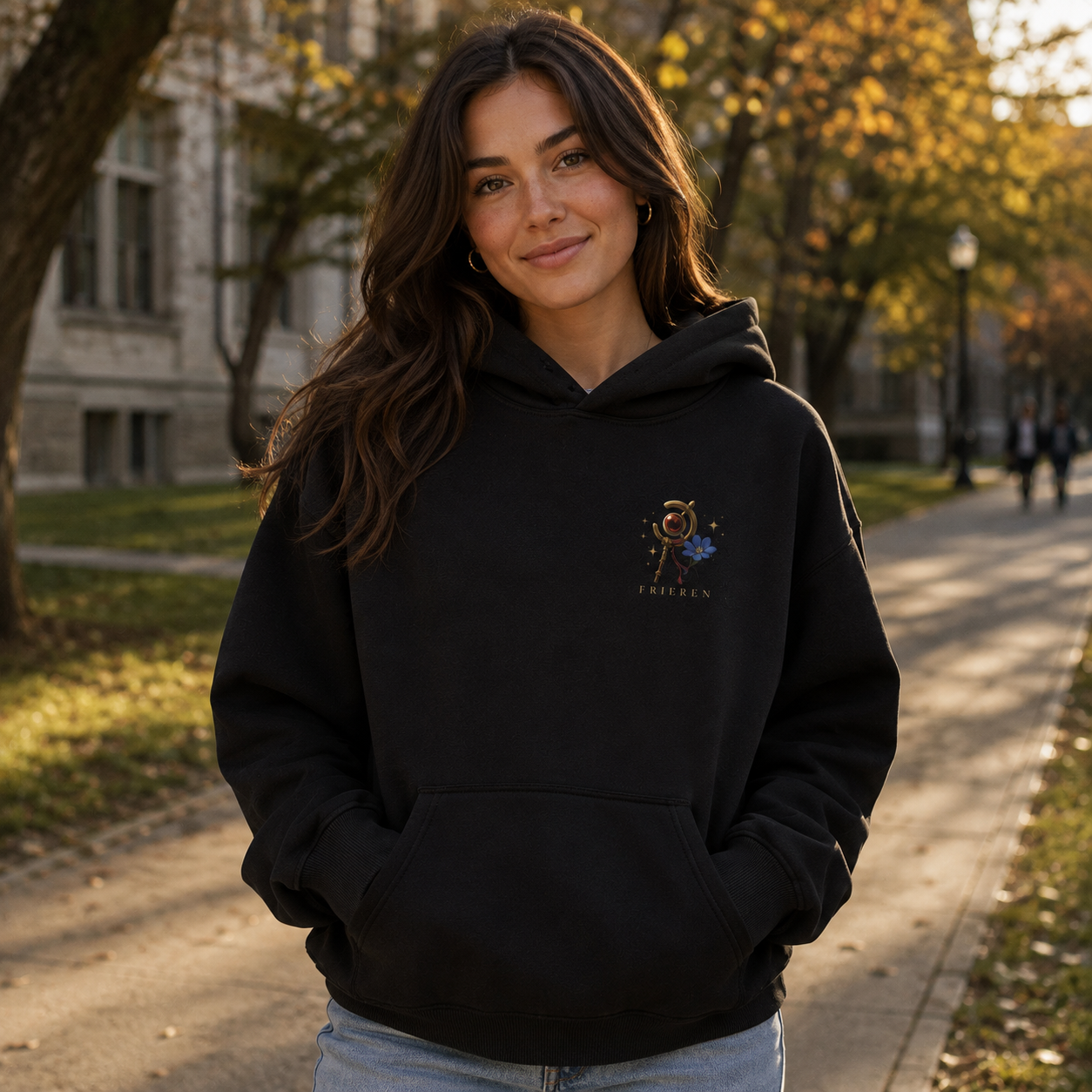 White hoodie with Frieren Golden Tarot graphic – photo 4