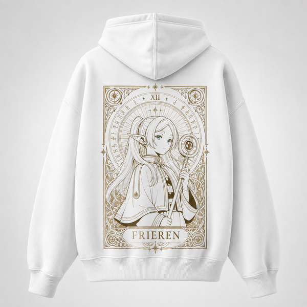 White hoodie with Frieren & Himmel Beyond Journey's End graphic – photo 1