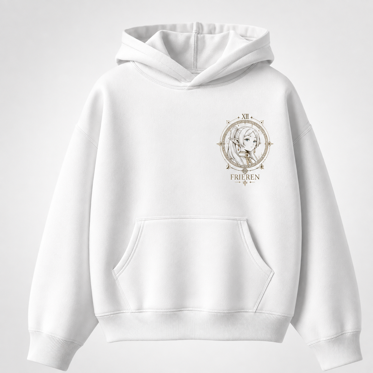 White hoodie with Frieren & Himmel Beyond Journey's End graphic – photo 2