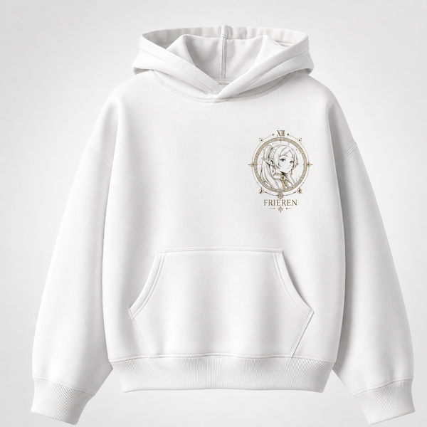 White hoodie with Frieren & Himmel Beyond Journey's End graphic – photo 2