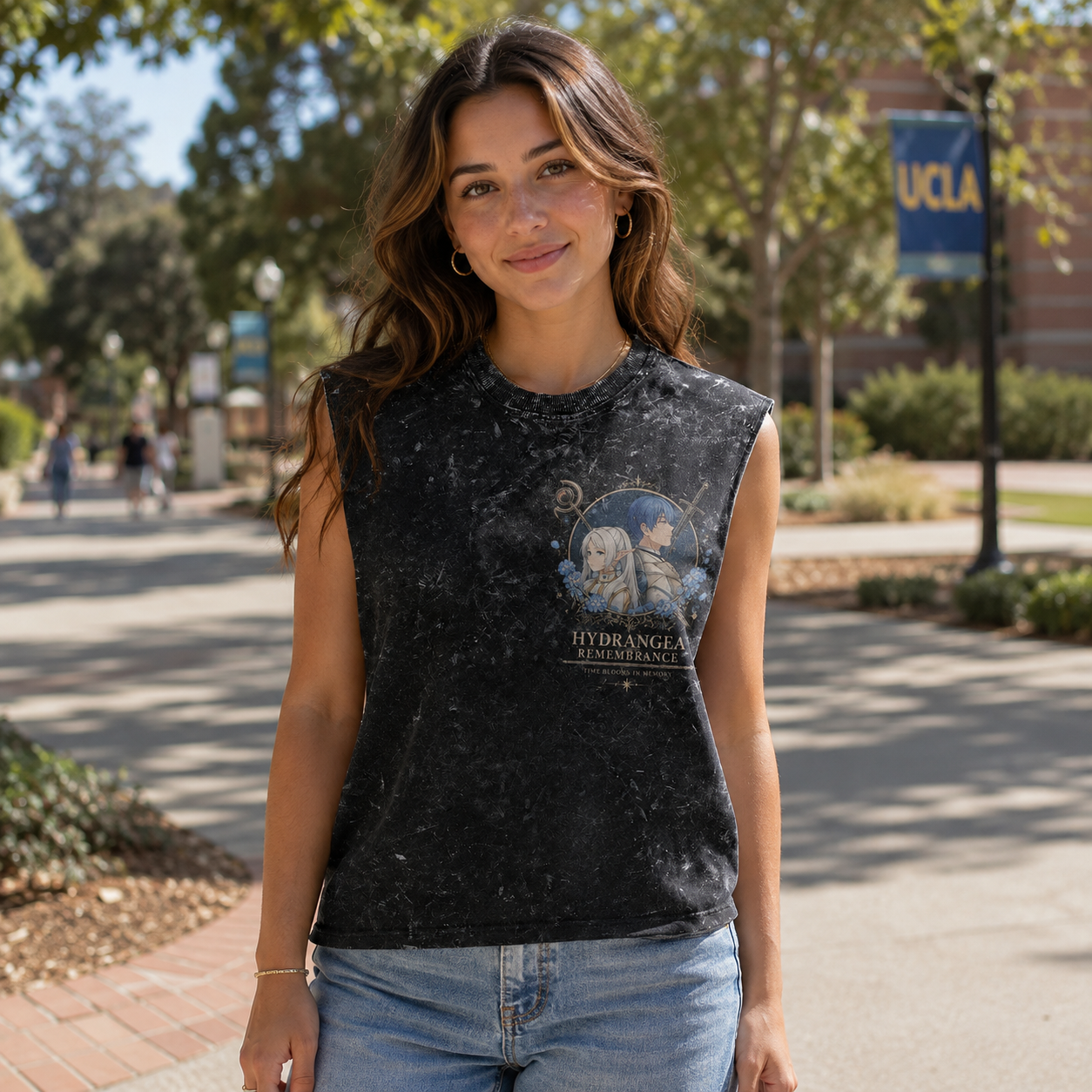 Washed black tank top with Frieren, Himmel Hydrangea Remembrance graphic – photo 4
