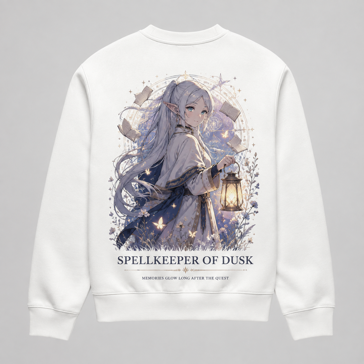 White sweatshirt with Frieren Spellkeeper Of Dusk graphic – photo 1
