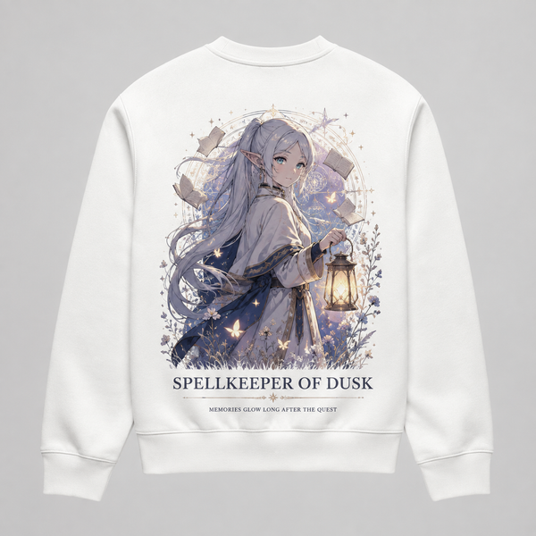 White sweatshirt with Frieren Spellkeeper Of Dusk graphic – photo 1