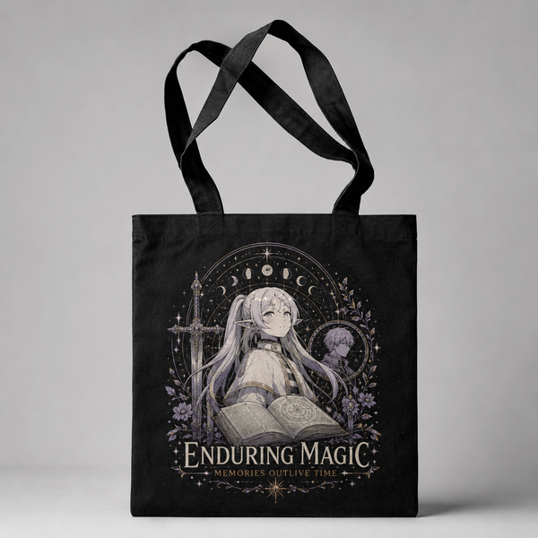 Black tote bag with Frieren, Stark Enduring Magic graphic – photo 1