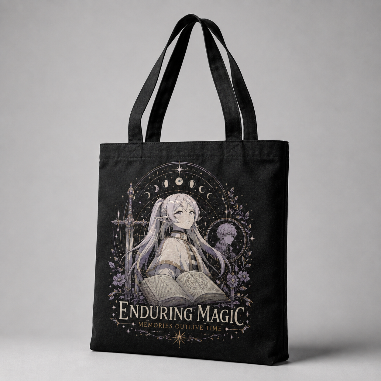 Black tote bag with Frieren, Stark Enduring Magic graphic – photo 2