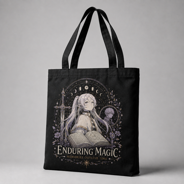 Black tote bag with Frieren, Stark Enduring Magic graphic – photo 2