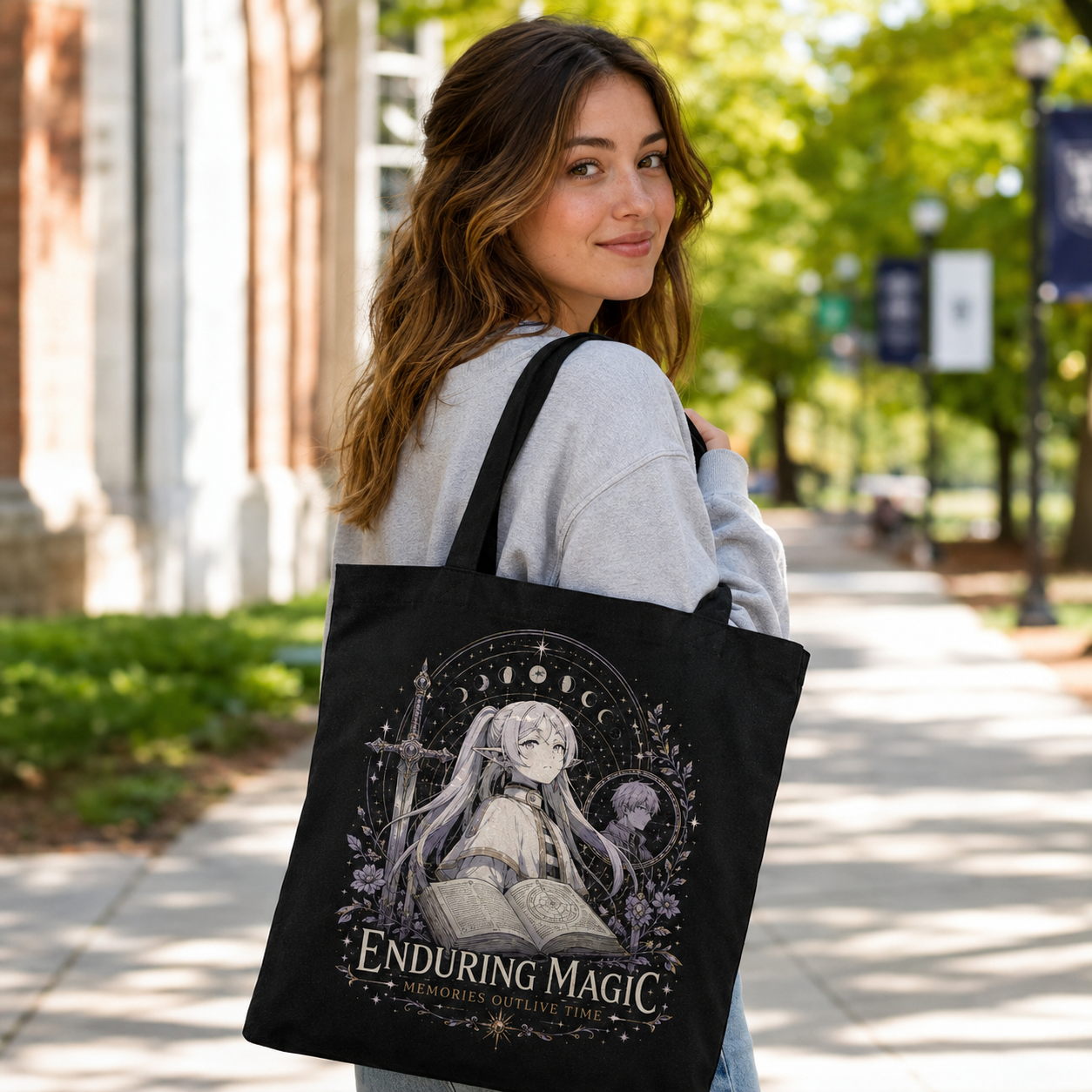 Black tote bag with Frieren, Stark Enduring Magic graphic – photo 3