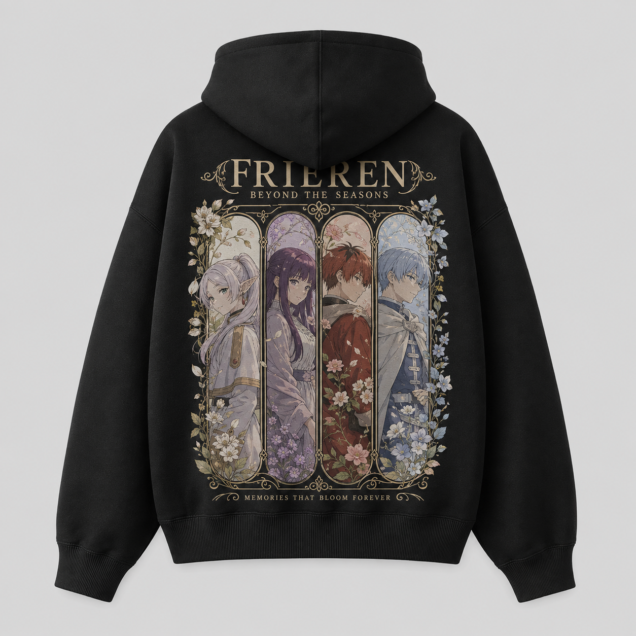 White hoodie with Frieren Whispers Beyond Time graphic – photo 1