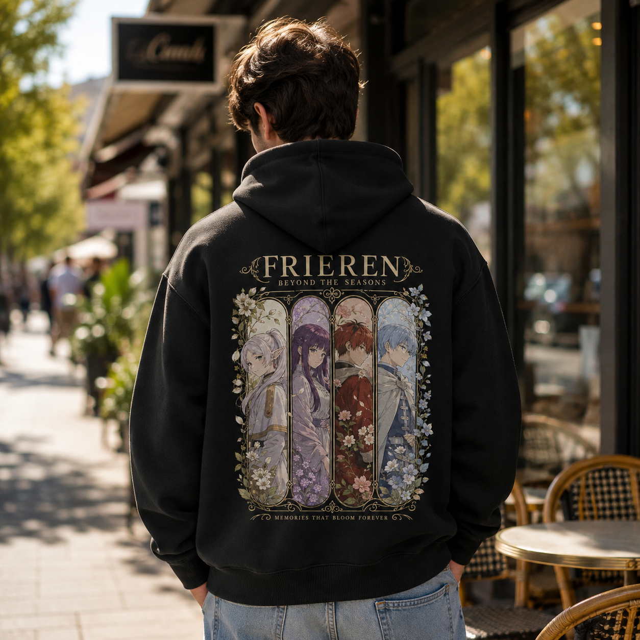 White hoodie with Frieren Whispers Beyond Time graphic – photo 3