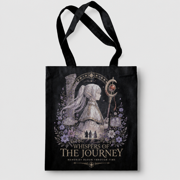 Black tote bag with Frieren Whispers Journey graphic – photo 1