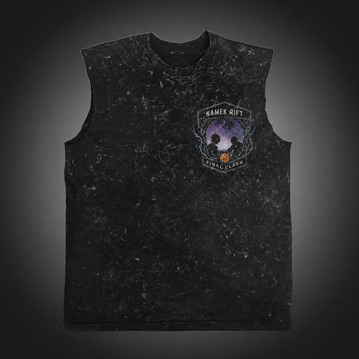 Washed black tank top with Frieza & Goku Dragon Ball Namek Rift graphic – photo 2