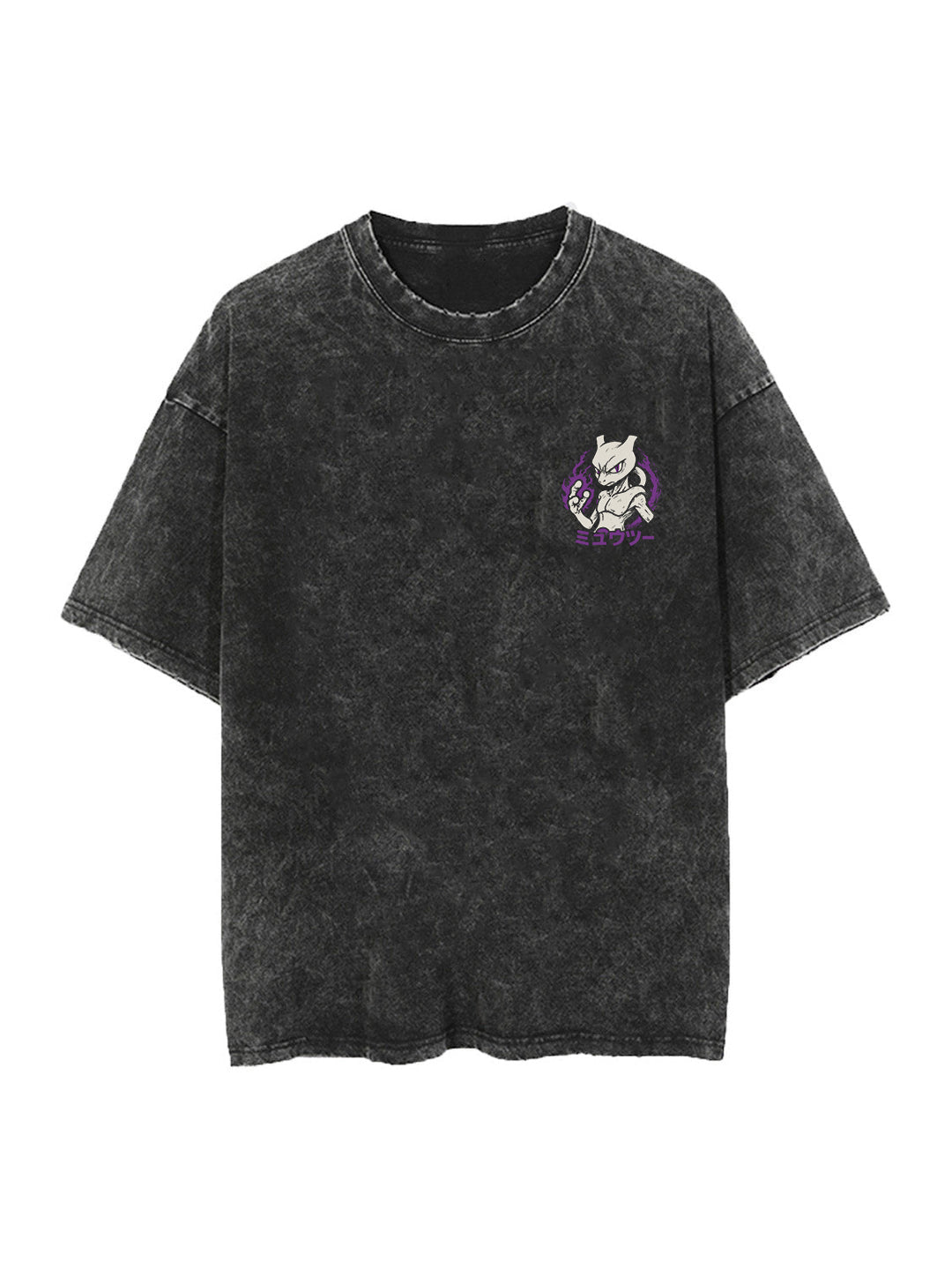 Washed black t-shirt with Mewtwo Pokemon Psywave Shadow graphic – photo 2