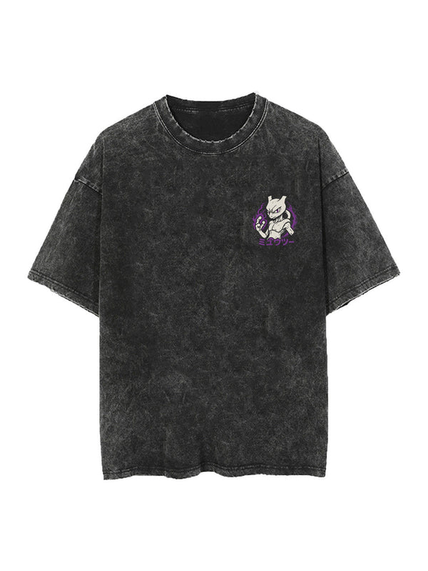 Washed black t-shirt with Mewtwo Pokemon Psywave Shadow graphic – photo 2