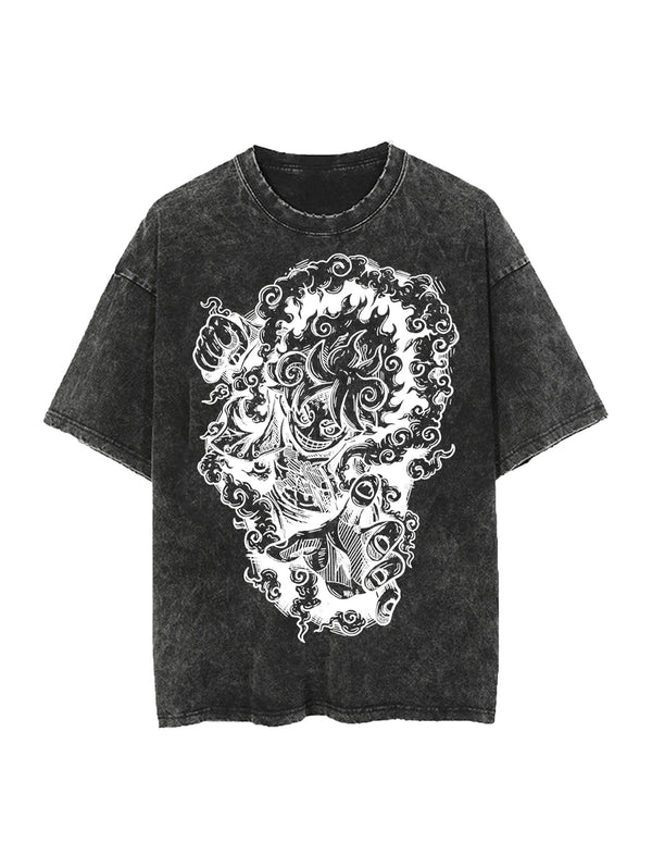 Washed black t-shirt with Monkey D. Luffy One Piece God Gear graphic – photo 1