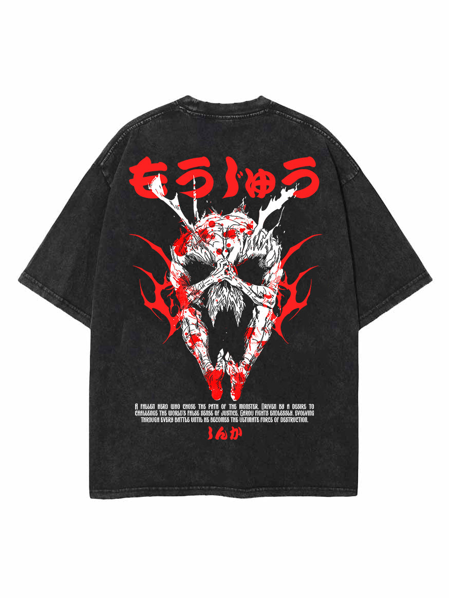 Vintage black t-shirt with Garou One Punch Man Beyond Human graphic – photo 1
