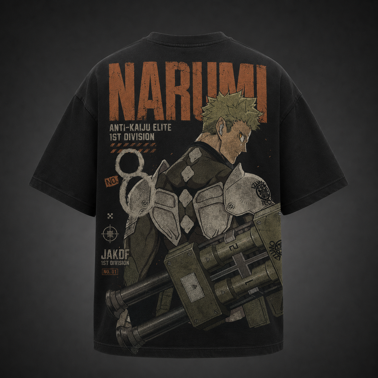 Black t-shirt with Gen Narumi Kaiju No. 8 Narumi Anti-Kaiju Elite graphic – photo 1