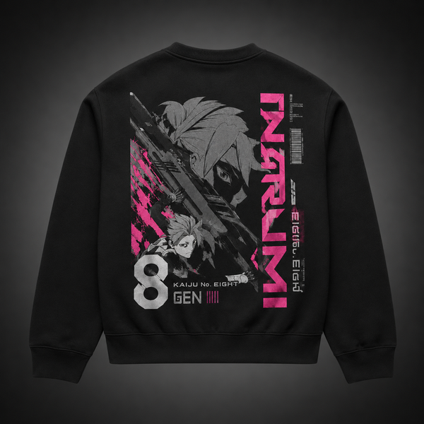 Black sweatshirt with Gen Narumi Kaiju No. 8 Narumi Gen Eight graphic – photo 1