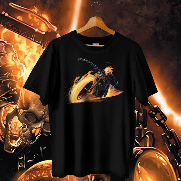 Flaming Motorcycle Ride Oversized Fit - Ghost Rider Oversized Tee