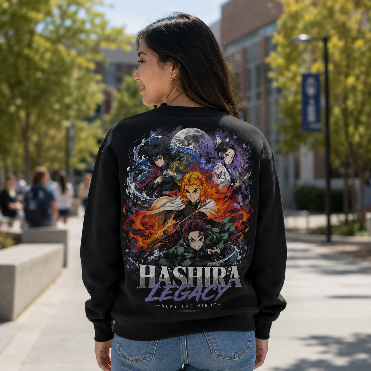 Black sweatshirt with Giyu Tomioka, Shinobu Kocho, Kyojuro Rengoku, Tanjiro Kamado Demon Slayer Hashira Legacy graphic – photo 3