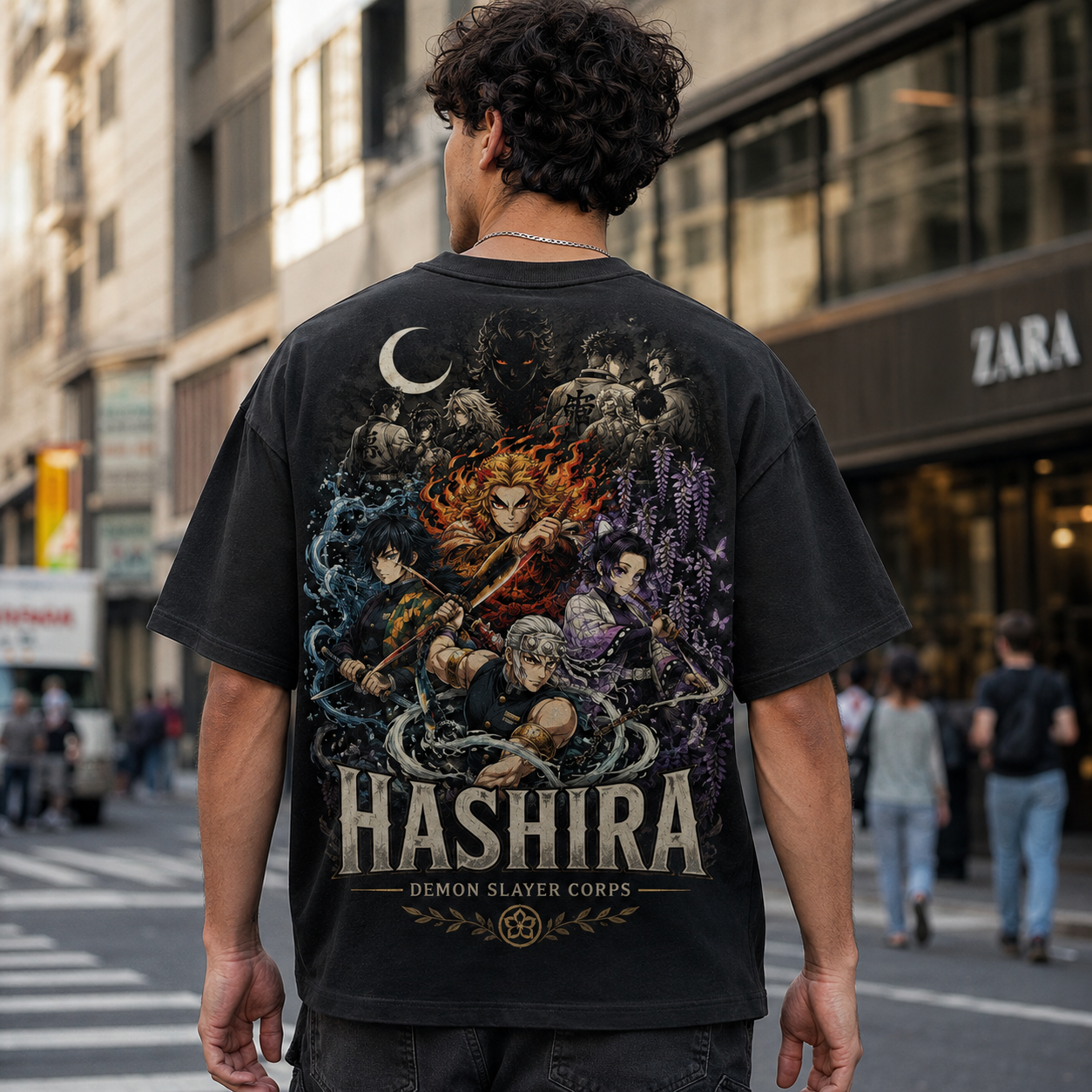 Black t-shirt with Giyu Tomioka, Tengen Uzui, Kyojuro Rengoku, Shinobu Kocho Demon Slayer Hashira Corps graphic – photo 3
